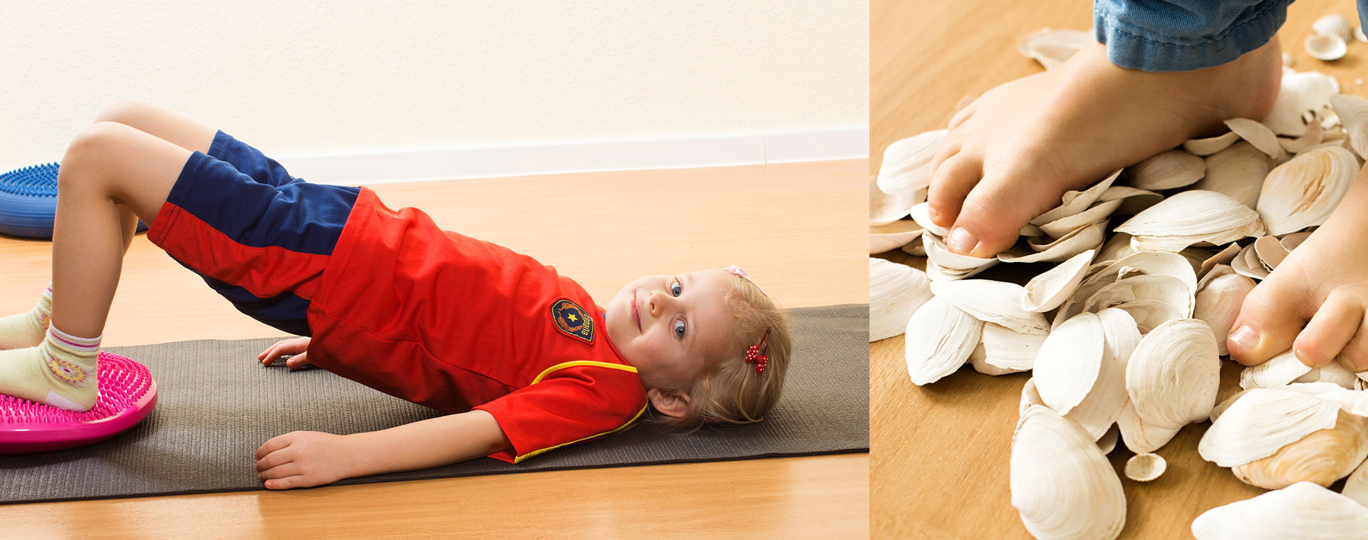 Eine junge Patientin macht eine Übung in der Praxis KinderSterne in Wilhelmsburg